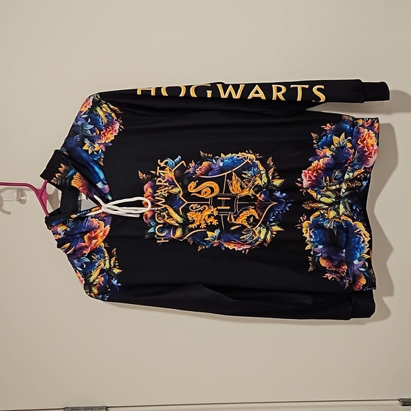 HOGWART'S Harry Potter themed graphics floral fauna long sleeve hoodie Small EUC - Picture 8 of 9